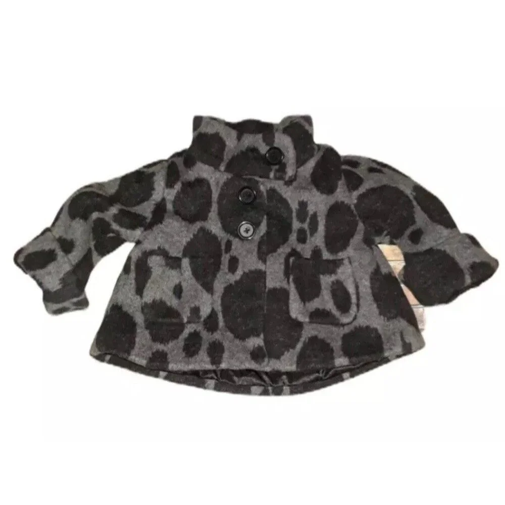Baby Gap Gray and black polka dot wool blend peacoat size 12- 18 months coat